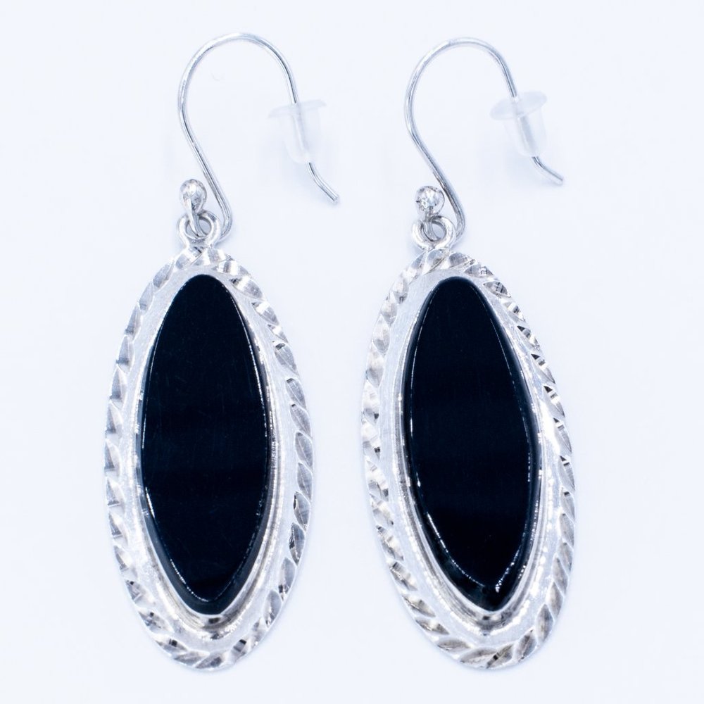 Black Onyx in Silver Earrings
